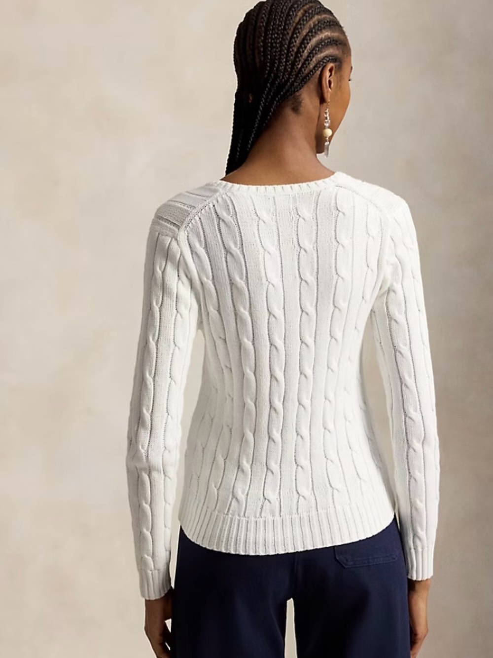 Ralph Lauren Cream Cable-Knit V-Neck Sweater - Picture 4 of 16